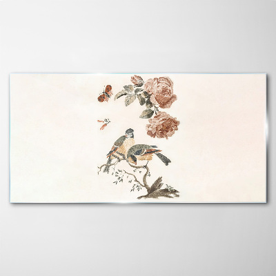 Birds and flowers in harmony Glass art print