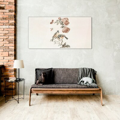Birds and flowers in harmony Glass art print