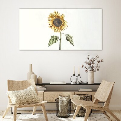 Sunflower flower on white background Wall art on glass