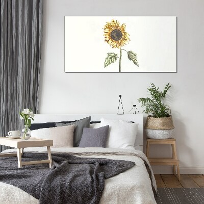 Sunflower flower on white background Wall art on glass