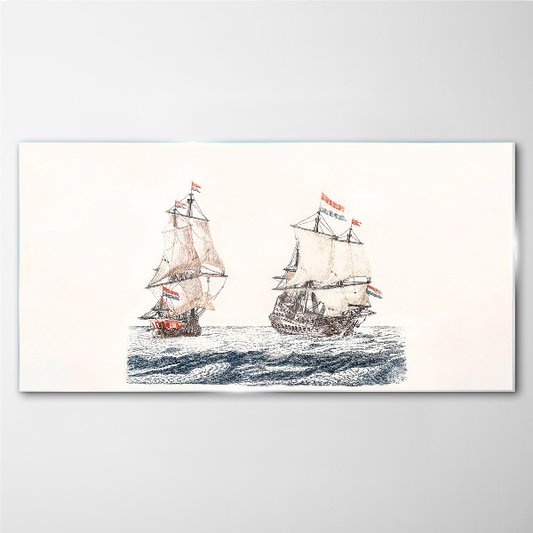 Sailing ships on a calm sea Glass art print