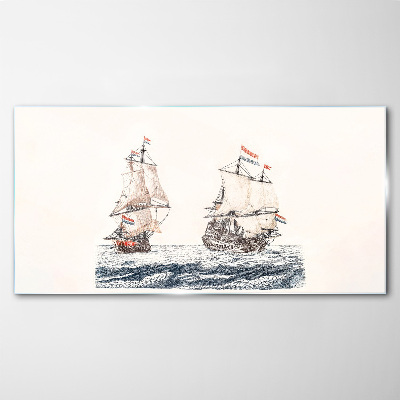 Sailing ships on a calm sea Glass art print