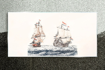 Sailing ships on a calm sea Glass art print