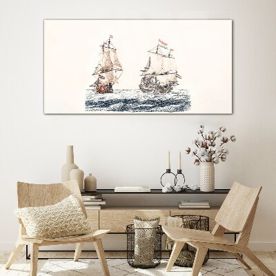 Sailing ships on a calm sea Glass art print