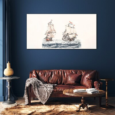 Sailing ships on a calm sea Glass art print