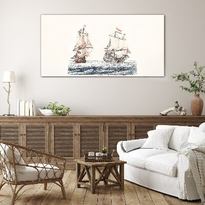 Sailing ships on a calm sea Glass art print