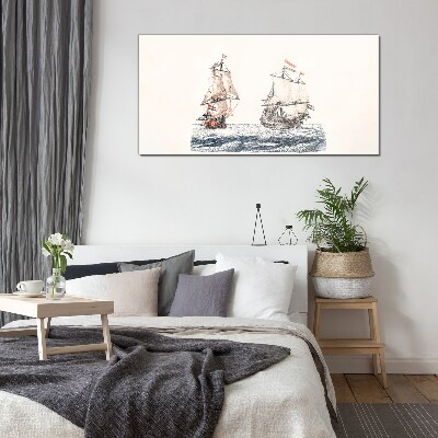 Sailing ships on a calm sea Glass art print