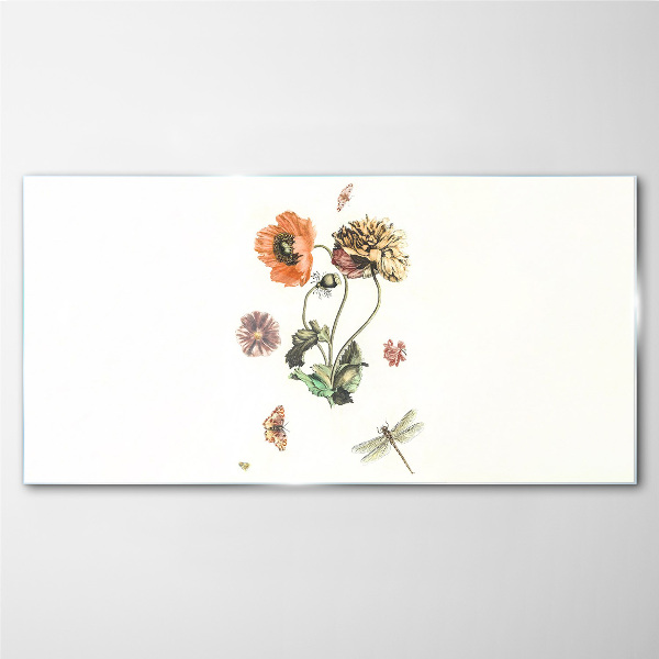 Floral motifs with insects Wall art on glass