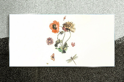 Floral motifs with insects Wall art on glass