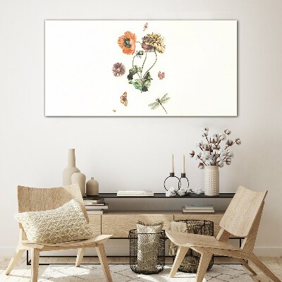 Floral motifs with insects Wall art on glass