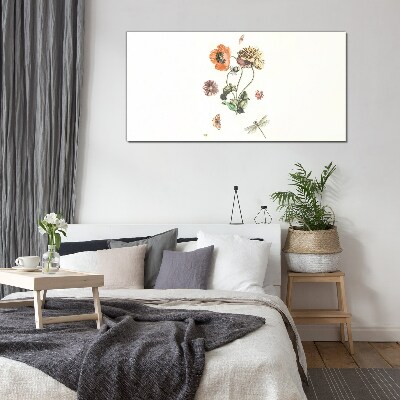 Floral motifs with insects Wall art on glass
