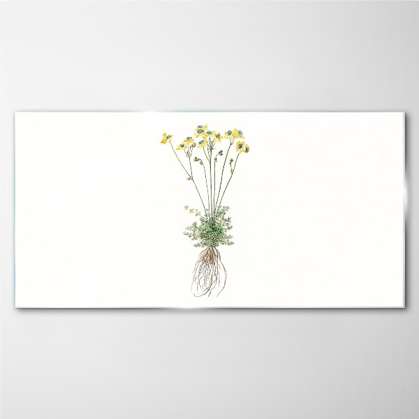 Golden Flowers with Roots Glass art print