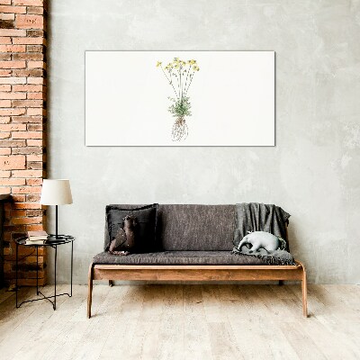 Golden Flowers with Roots Glass art print