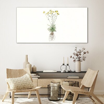 Golden Flowers with Roots Glass art print