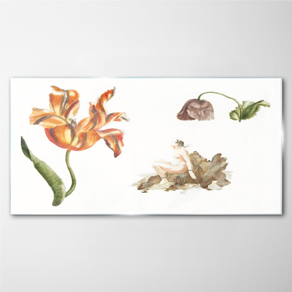 Floral motifs in delicate shades Wall art on glass