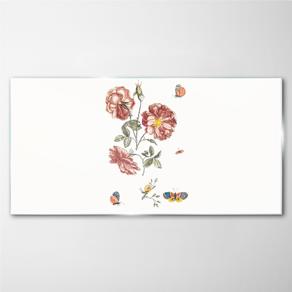 Floral motif with insects Wall art on glass