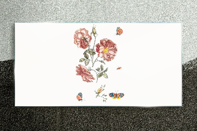 Floral motif with insects Wall art on glass
