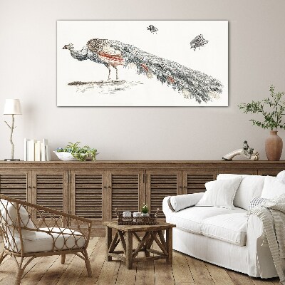 Peacock with flies Glass art print