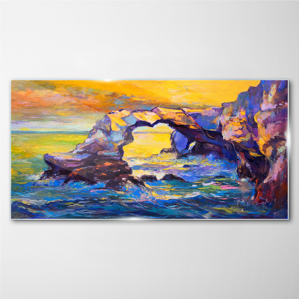 Sunset over the sea gate Glass art print