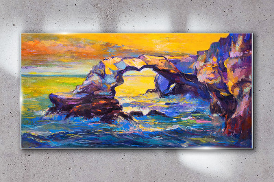 Sunset over the sea gate Glass art print