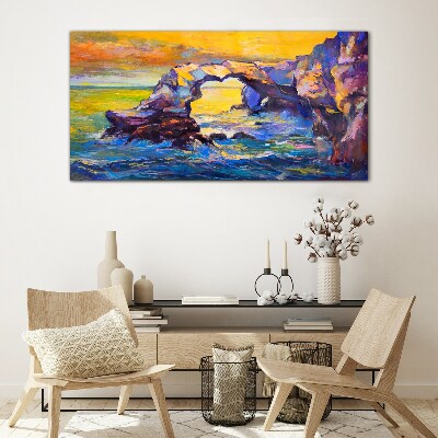 Sunset over the sea gate Glass art print