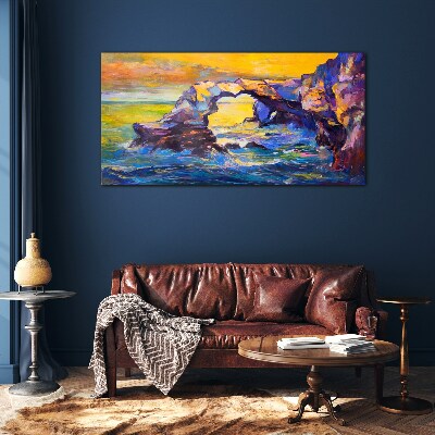 Sunset over the sea gate Glass art print