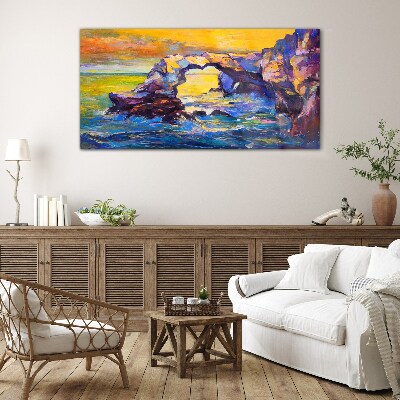 Sunset over the sea gate Glass art print