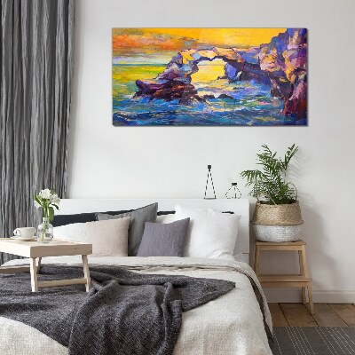 Sunset over the sea gate Glass art print