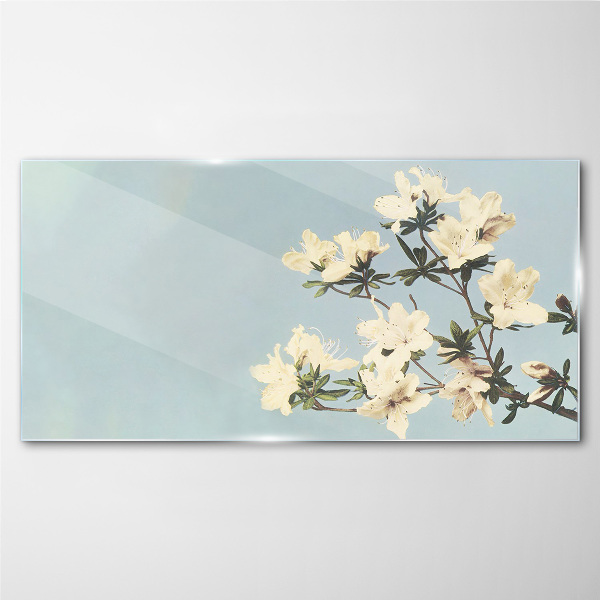 Floral composition on a blue background Wall art on glass