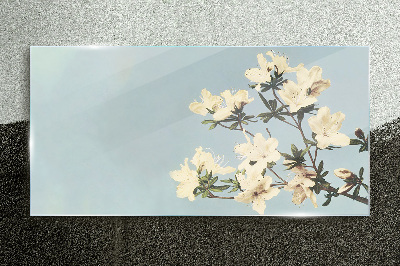 Floral composition on a blue background Wall art on glass