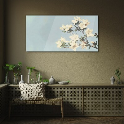 Floral composition on a blue background Wall art on glass
