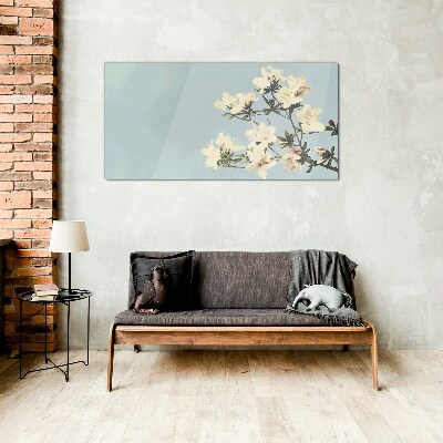 Floral composition on a blue background Wall art on glass