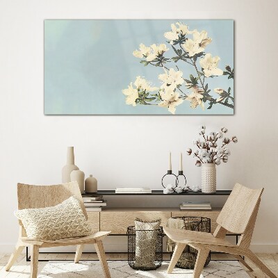 Floral composition on a blue background Wall art on glass