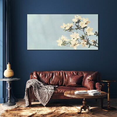 Floral composition on a blue background Wall art on glass