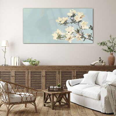 Floral composition on a blue background Wall art on glass