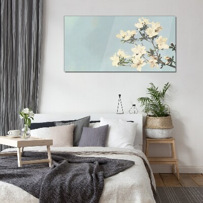 Floral composition on a blue background Wall art on glass