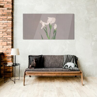 Flowers on a gray background Glass art print