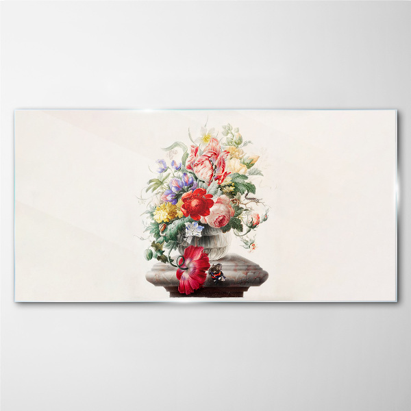 Floral arrangement in a vase Glass art print