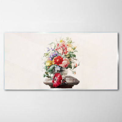 Floral arrangement in a vase Glass art print