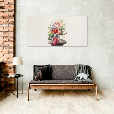 Floral arrangement in a vase Glass art print