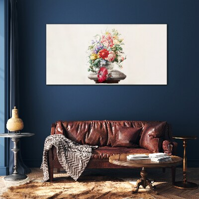 Floral arrangement in a vase Glass art print