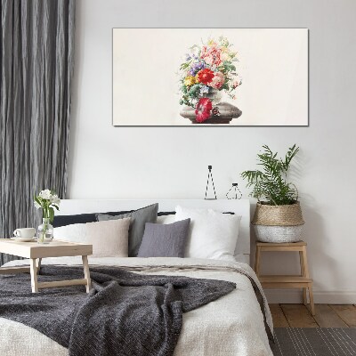Floral arrangement in a vase Glass art print