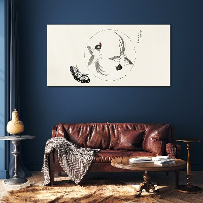 Dancing birds and butterfly Glass art print