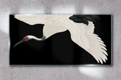 The elegance of the white crane silhouette Wall art on glass