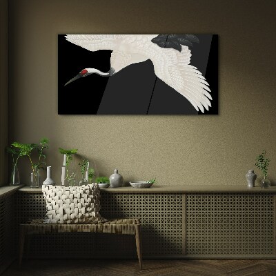 The elegance of the white crane silhouette Wall art on glass