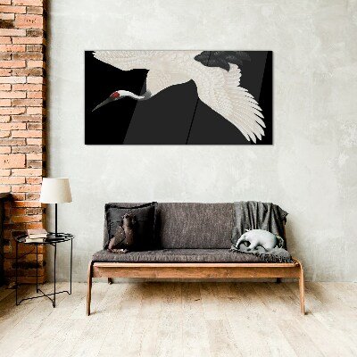 The elegance of the white crane silhouette Wall art on glass