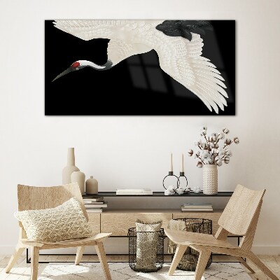The elegance of the white crane silhouette Wall art on glass