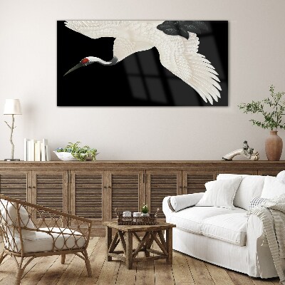 The elegance of the white crane silhouette Wall art on glass
