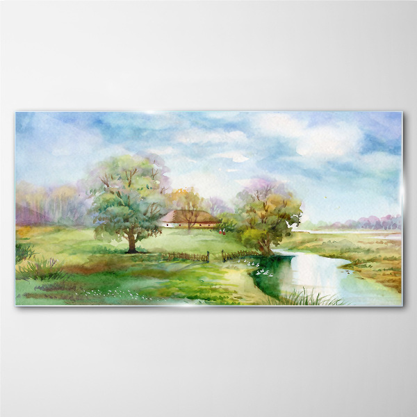 A peaceful rural landscape Wall art on glass