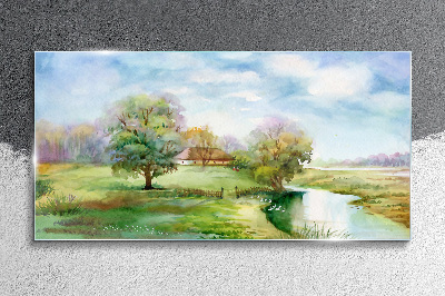 A peaceful rural landscape Wall art on glass